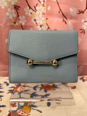 Strathberry Mosaic Trifold Wallet Dusky Blue Gold HW NEW